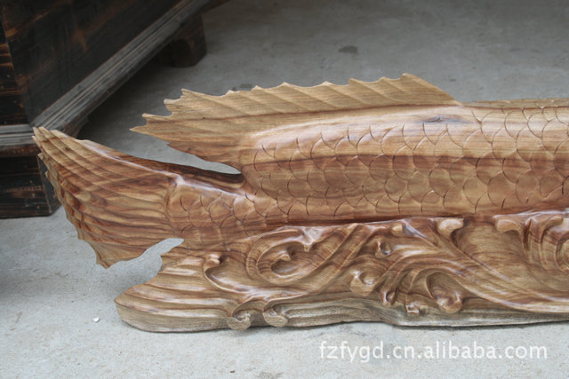 佛緣木雕 香樟木金龍魚(yú)風(fēng)水?dāng)[件與多功能茶臺(tái)的藝術(shù)融合